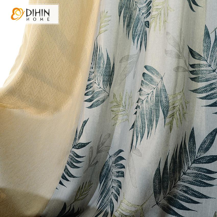 DIHIN HOME Pastoral Banana Tree Leaves Cotton / Linen Printed Curtains,Blackout Grommet Window Curtain for Living Room ,52x63-inch,1 Panel