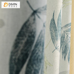 DIHIN HOME Pastoral Banana Tree Leaves Cotton / Linen Printed Curtains,Blackout Grommet Window Curtain for Living Room ,52x63-inch,1 Panel