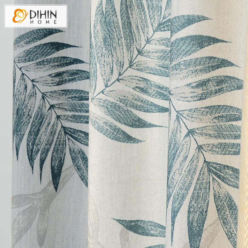 DIHIN HOME Pastoral Banana Tree Leaves Cotton / Linen Printed Curtains,Blackout Grommet Window Curtain for Living Room ,52x63-inch,1 Panel