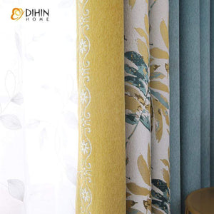 DIHINHOME Home Textile Pastoral Curtain DIHIN HOME Pastoral Banana Tree Spliced Curtains，Blackout Grommet Window Curtain for Living Room ,52x63-inch,1 Panel