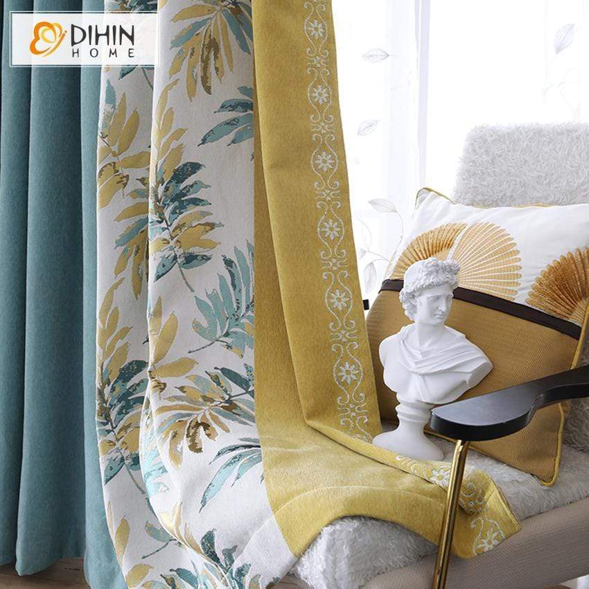 DIHINHOME Home Textile Pastoral Curtain DIHIN HOME Pastoral Banana Tree Spliced Curtains，Blackout Grommet Window Curtain for Living Room ,52x63-inch,1 Panel