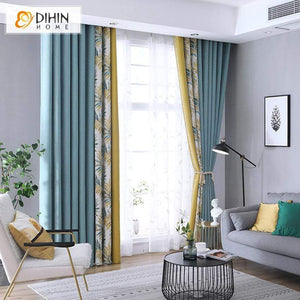 DIHINHOME Home Textile Pastoral Curtain DIHIN HOME Pastoral Banana Tree Spliced Curtains，Blackout Grommet Window Curtain for Living Room ,52x63-inch,1 Panel