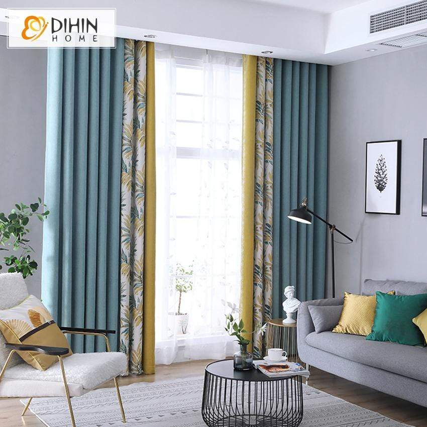 DIHINHOME Home Textile Pastoral Curtain DIHIN HOME Pastoral Banana Tree Spliced Curtains，Blackout Grommet Window Curtain for Living Room ,52x63-inch,1 Panel