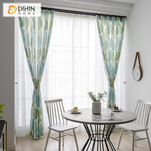 DIHIN HOME Pastoral Big Leaves Printed Curtain ,Cotton Linen ,Blackout Grommet Window Curtain for Living Room ,52x63-inch,1 Panel