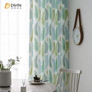 DIHIN HOME Pastoral Big Leaves Printed Curtain ,Cotton Linen ,Blackout Grommet Window Curtain for Living Room ,52x63-inch,1 Panel