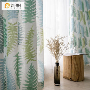 DIHIN HOME Pastoral Big Leaves Printed Curtain ,Cotton Linen ,Blackout Grommet Window Curtain for Living Room ,52x63-inch,1 Panel