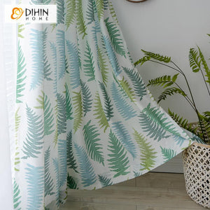 DIHIN HOME Pastoral Big Leaves Printed Curtain ,Cotton Linen ,Blackout Grommet Window Curtain for Living Room ,52x63-inch,1 Panel