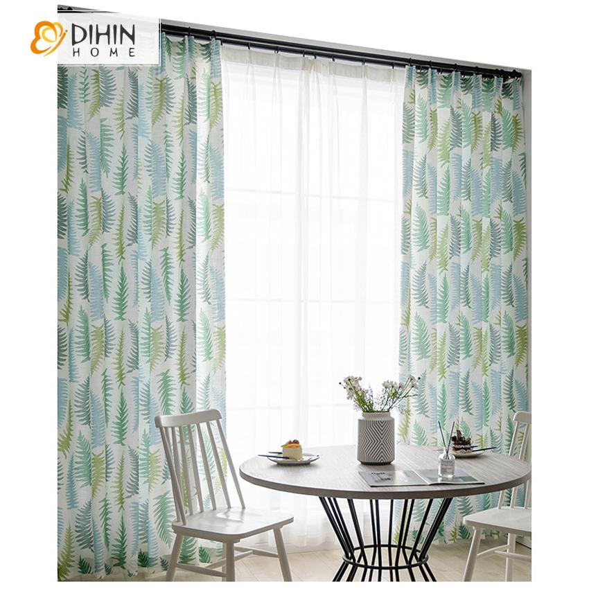 DIHIN HOME Pastoral Big Leaves Printed Curtain ,Cotton Linen ,Blackout Grommet Window Curtain for Living Room ,52x63-inch,1 Panel