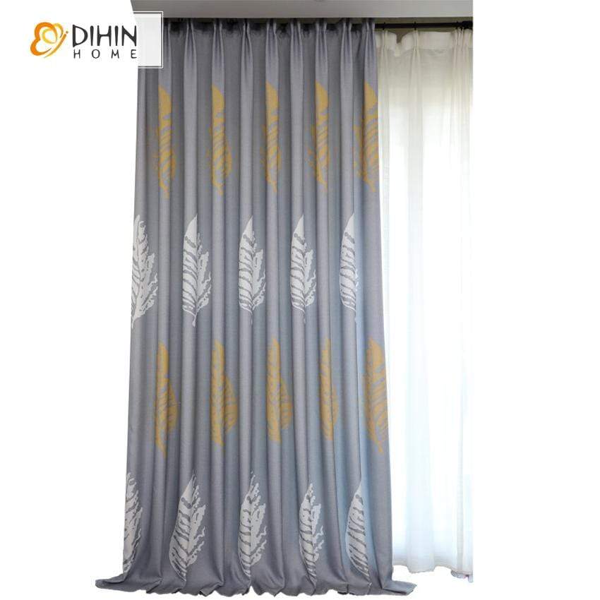 DIHINHOME Home Textile Pastoral Curtain DIHIN HOME Pastoral Big Leaves Printed Curtains,Blackout Grommet Window Curtain for Living Room ,52x63-inch,1 Panel