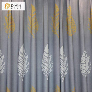 DIHINHOME Home Textile Pastoral Curtain DIHIN HOME Pastoral Big Leaves Printed Curtains,Blackout Grommet Window Curtain for Living Room ,52x63-inch,1 Panel