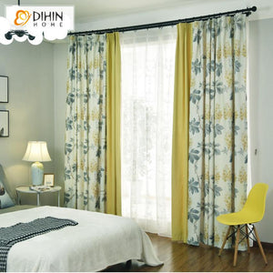 DIHINHOME Home Textile Pastoral Curtain DIHIN HOME Pastoral Big Leaves Printed Curtains With Yellow Fabric,Blackout Grommet Window Curtain for Living Room ,52x63-inch,1 Panel