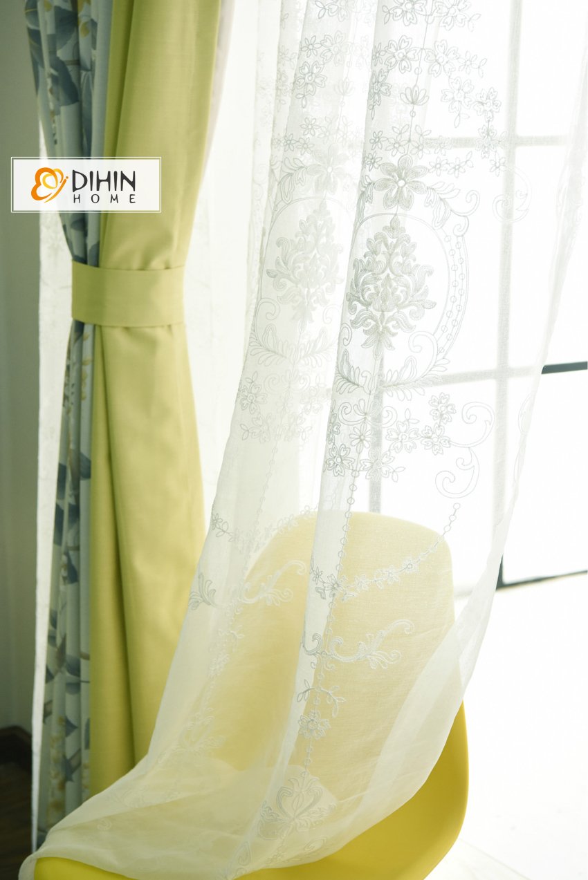 DIHINHOME Home Textile Pastoral Curtain DIHIN HOME Pastoral Big Leaves Printed Curtains With Yellow Fabric,Blackout Grommet Window Curtain for Living Room ,52x63-inch,1 Panel Roman Shades Window Curtains Curtains Window Blinds Curtains Drapes