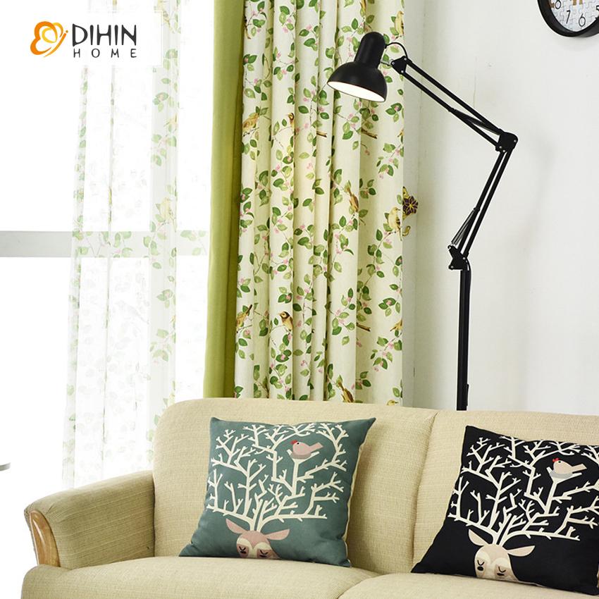 DIHIN HOME Pastoral Bird and Flower Printed Curtains ,Blackout Grommet Window Curtain for Living Room ,52x63-inch,1 Panel