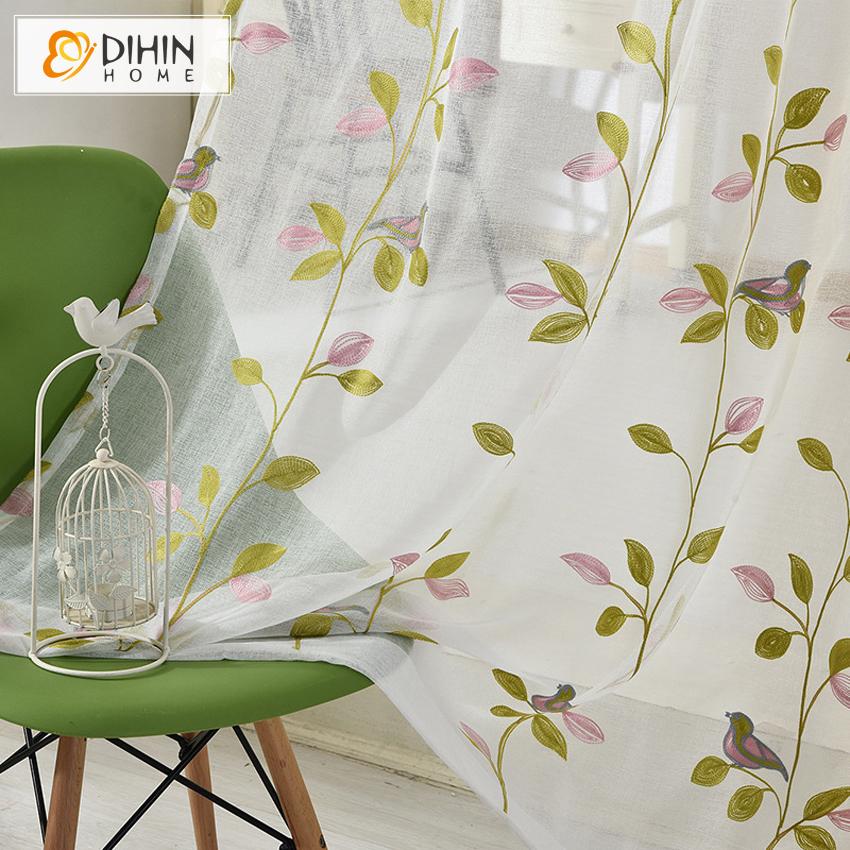 DIHIN HOME Pastoral Bird and Leaves Printed Curtains ,Blackout Grommet Window Curtain for Living Room ,52x63-inch,1 Panel