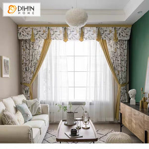 DIHINHOME Home Textile Pastoral Curtain DIHIN HOME Pastoral Bird and Tree Printed Valance,Blackout Curtains Grommet Window Curtain for Living Room ,52x84-inch,1 Panel