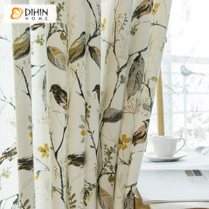 DIHINHOME Home Textile Pastoral Curtain DIHIN HOME Pastoral Bird Printed,Blackout Grommet Window Curtain for Living Room ,52x63-inch,1 Panel
