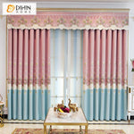 DIHIN HOME Pastoral Blue and Pink Embroidered Curtain Luxury Valance ,Blackout Curtains Grommet Window Curtain for Living Room ,52x84-inch,1 Panel