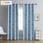 DIHINHOME Home Textile Pastoral Curtain DIHIN HOME Pastoral Blue Color Birds Printed,Blackout Grommet Window Curtain for Living Room,1 Panel