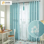 DIHINHOME Home Textile Pastoral Curtain DIHIN HOME Pastoral Blue Color Embroidered Curtains,Blackout Grommet Window Curtain for Living Room ,52x63-inch,1 Panel