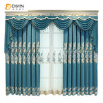 DIHINHOME Home Textile Pastoral Curtain DIHIN HOME Pastoral Blue Color Embroidered Valance,Blackout Curtains Grommet Window Curtain for Living Room ,52x84-inch,1 Panel
