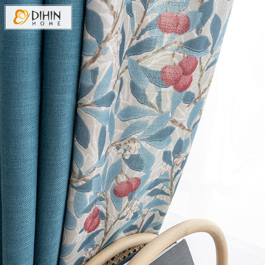 DIHINHOME Home Textile Pastoral Curtain DIHIN HOME Pastoral Blue Color Flowers Printed,Blackout Grommet Window Curtain for Living Room,1 Panel