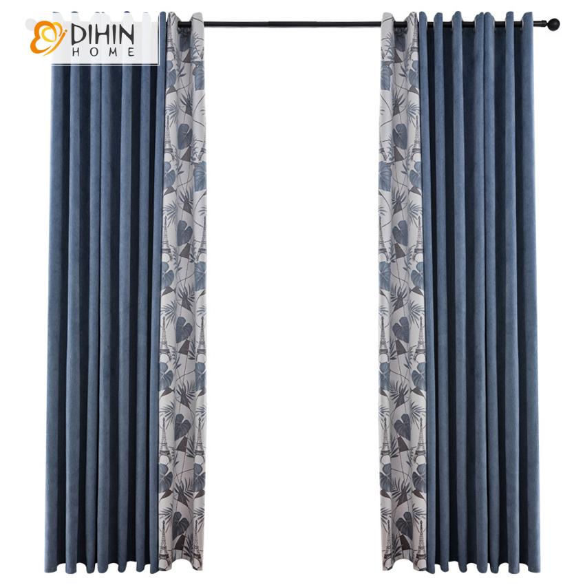 DIHIN HOME Pastoral Blue Color Leaves Printed,Blackout Grommet Window Curtain for Living Room ,52x63-inch,1 Panel