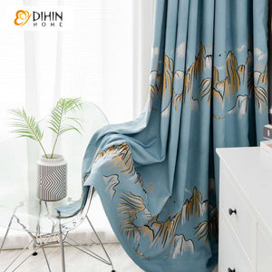 DIHINHOME Home Textile Pastoral Curtain DIHIN HOME Pastoral Blue Color Mountain Printed,Blackout Grommet Window Curtain for Living Room ,52x63-inch,1 Panel