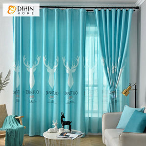 DIHIN HOME Pastoral Blue Color Printed,Blackout Curtains Grommet Window Curtain for Living Room,52x63-inch,1 Panel