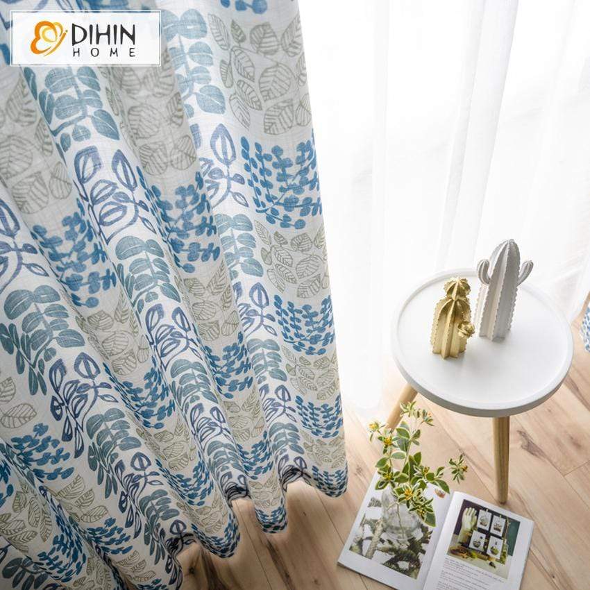 DIHINHOME Home Textile Pastoral Curtain DIHIN HOME Pastoral Blue Flower Printed Curtains ,Blackout Grommet Window Curtain for Living Room ,52x63-inch,1 Panel