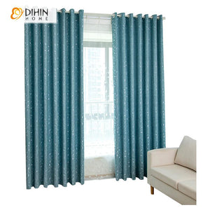 DIHIN HOME Pastoral Blue Leaves Embroidered Curtains,Blackout Grommet Window Curtain for Living Room ,52x63-inch,1 Panel