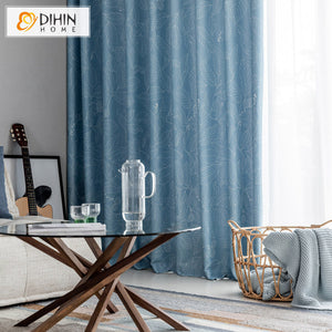 DIHINHOME Home Textile Pastoral Curtain DIHIN HOME Pastoral Blue Leaves Printed,Blackout Grommet Window Curtain for Living Room,1 Panel