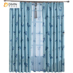 DIHINHOME Home Textile Pastoral Curtain DIHIN HOME Pastoral Blue Leaves Printed Curtain,Blackout Grommet Window Curtain for Living Room,1 Panel