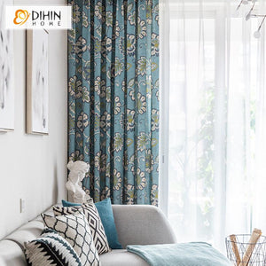 DIHIN HOME Pastoral Blue Printed Curtains ,Blackout Grommet Window Curtain for Living Room ,52x63-inch,1 Panel