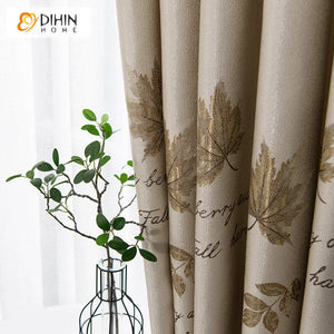 DIHINHOME Home Textile Pastoral Curtain DIHIN HOME Pastoral Bronzing Maple Leaf Printed,Blackout Grommet Window Curtain for Living Room,1 Panel