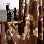 DIHINHOME Home Textile Pastoral Curtain DIHIN HOME Pastoral Brown Printed Curtain ,Cotton Linen ,Blackout Grommet Window Curtain for Living Room ,52x63-inch,1 Panel