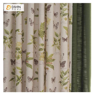 DIHINHOME Home Textile Pastoral Curtain DIHIN HOME Pastoral Butterfly and Flower Spliced Curtains，Blackout Grommet Window Curtain for Living Room ,52x63-inch,1 Panel