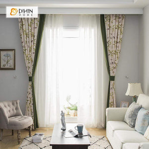 DIHINHOME Home Textile Pastoral Curtain DIHIN HOME Pastoral Butterfly and Flower Spliced Curtains，Blackout Grommet Window Curtain for Living Room ,52x63-inch,1 Panel