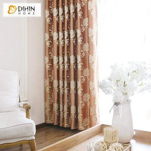 DIHINHOME Home Textile Pastoral Curtain DIHIN HOME Pastoral Coffee Printed Curtains，Blackout Grommet Window Curtain for Living Room ,52x63-inch,1 Panel