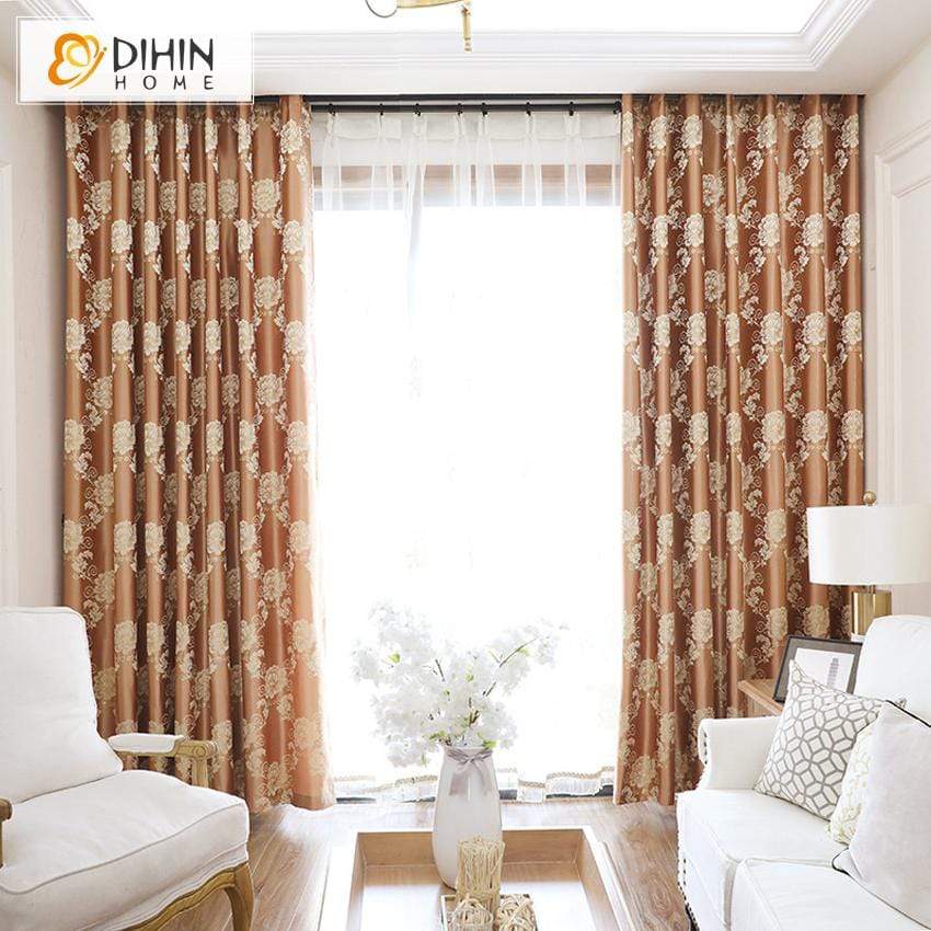 DIHINHOME Home Textile Pastoral Curtain DIHIN HOME Pastoral Coffee Printed Curtains，Blackout Grommet Window Curtain for Living Room ,52x63-inch,1 Panel