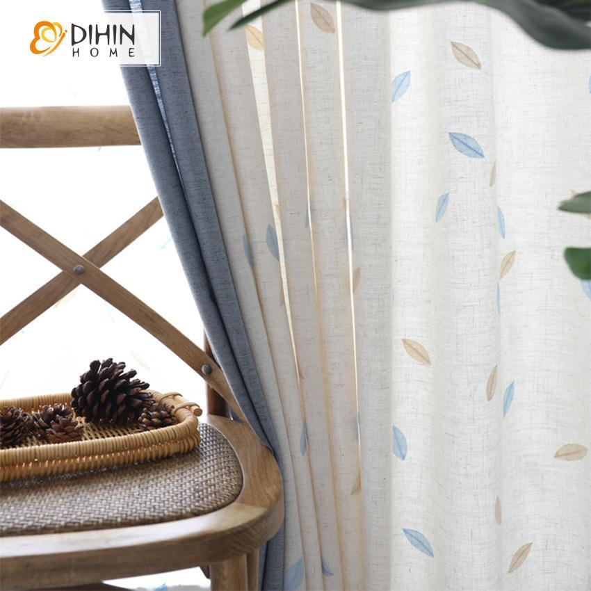 DIHIN HOME Pastoral Colorful Leaves Cotton / Linen Embroidered Curtains,Blackout Grommet Window Curtain for Living Room ,52x63-inch,1 Panel
