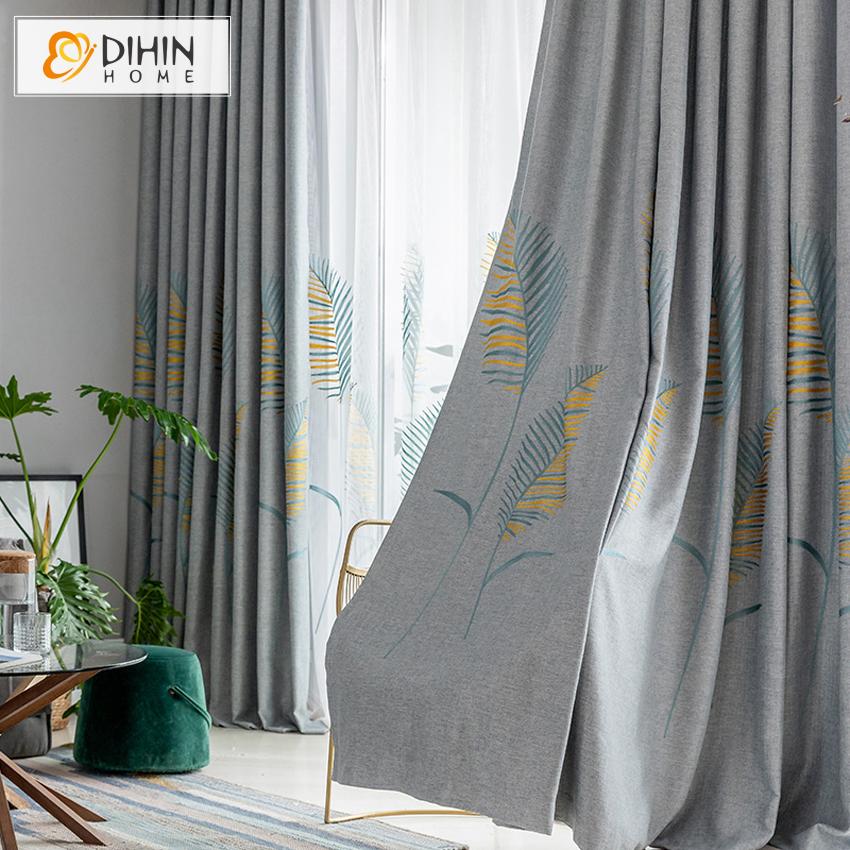 DIHIN HOME Pastoral Colorful Leaves Jacquard,Blackout Grommet Window Curtain for Living Room ,52x63-inch,1 Panel