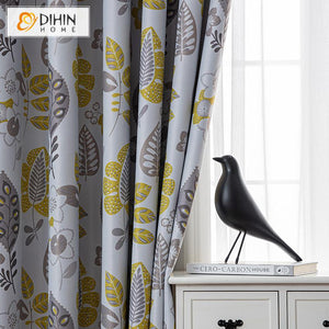 DIHINHOME Home Textile Pastoral Curtain DIHIN HOME Pastoral Colorful Leaves Printed,Blackout Grommet Window Curtain for Living Room ,52x63-inch,1 Panel