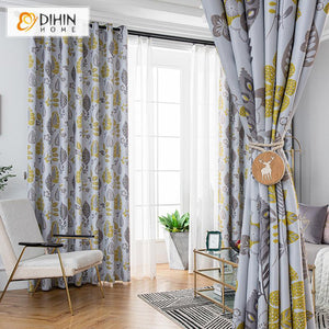 DIHINHOME Home Textile Pastoral Curtain DIHIN HOME Pastoral Colorful Leaves Printed,Blackout Grommet Window Curtain for Living Room ,52x63-inch,1 Panel