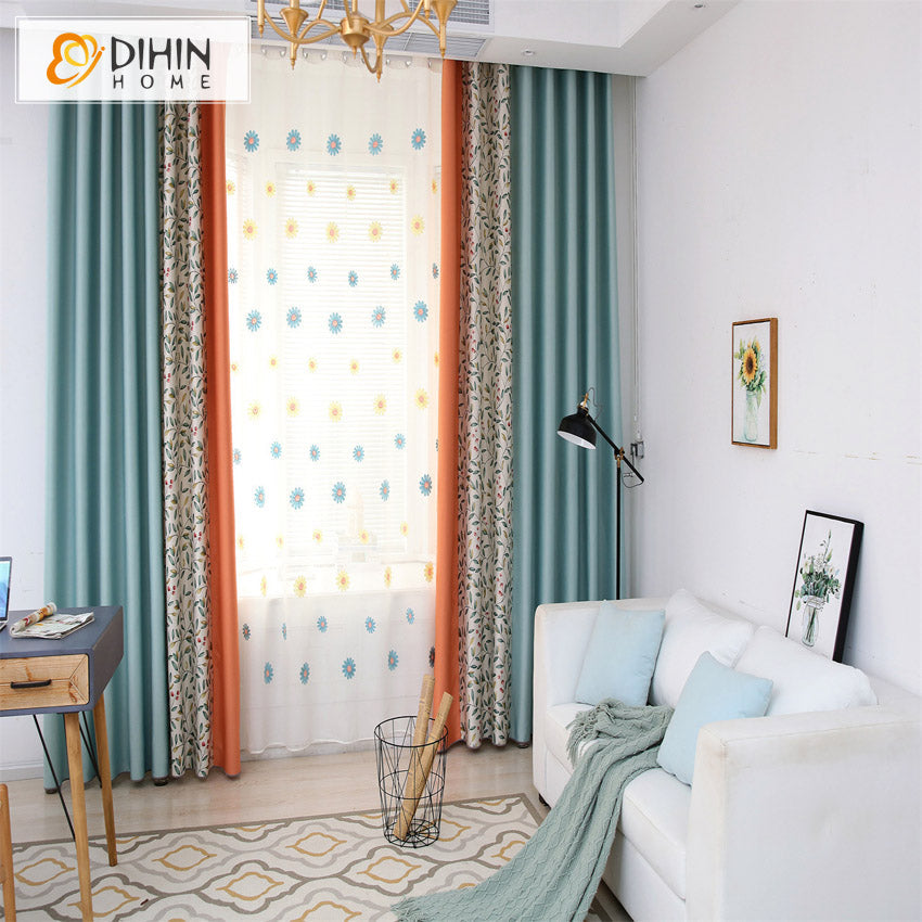 DIHINHOME Home Textile Pastoral Curtain DIHIN HOME Pastoral Colorful Leaves Printed,High Blackout Grommet Window Curtain for Living Room