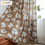 DIHIN HOME Pastoral Cotton Linen Fabric White Flowers Printed,Blackout Grommet Window Curtain for Living Room,1 Panel