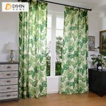 DIHINHOME Home Textile Pastoral Curtain DIHIN HOME Pastoral Cotton Linen Green Banana Tree Leaves Printed Blackout Grommet Window Curtain for Living Room ,52x63-inch,1 Panel