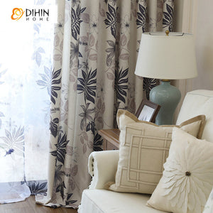 DIHINHOME Home Textile Pastoral Curtain DIHIN HOME Pastoral Cotton Linen Leaves Printed,Blackout Grommet Window Curtain for Living Room,1 Panel