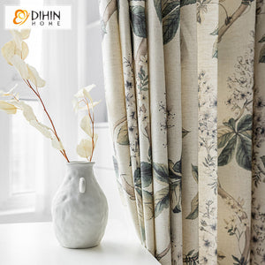 DIHINHOME Home Textile Pastoral Curtain DIHIN HOME Pastoral Cotton Linen Leaves Printed Curtains,Grommet Window Curtain for Living Room ,52x63-inch,1 Panel