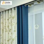 DIHIN HOME Pastoral Cotton Linen Plants Printed,Blackout Grommet Window Curtain for Living Room ,52x63-inch,1 Panel