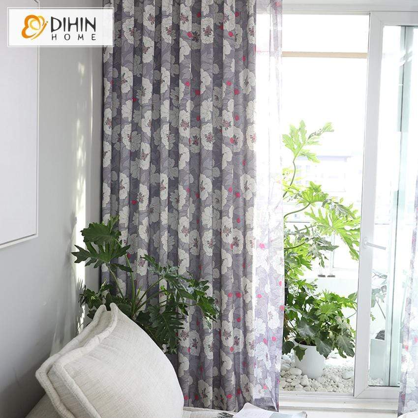 DIHINHOME Home Textile Pastoral Curtain DIHIN HOME Pastoral Cotton Linen Printed Curtains ,Blackout Grommet Window Curtain for Living Room ,52x63-inch,1 Panel